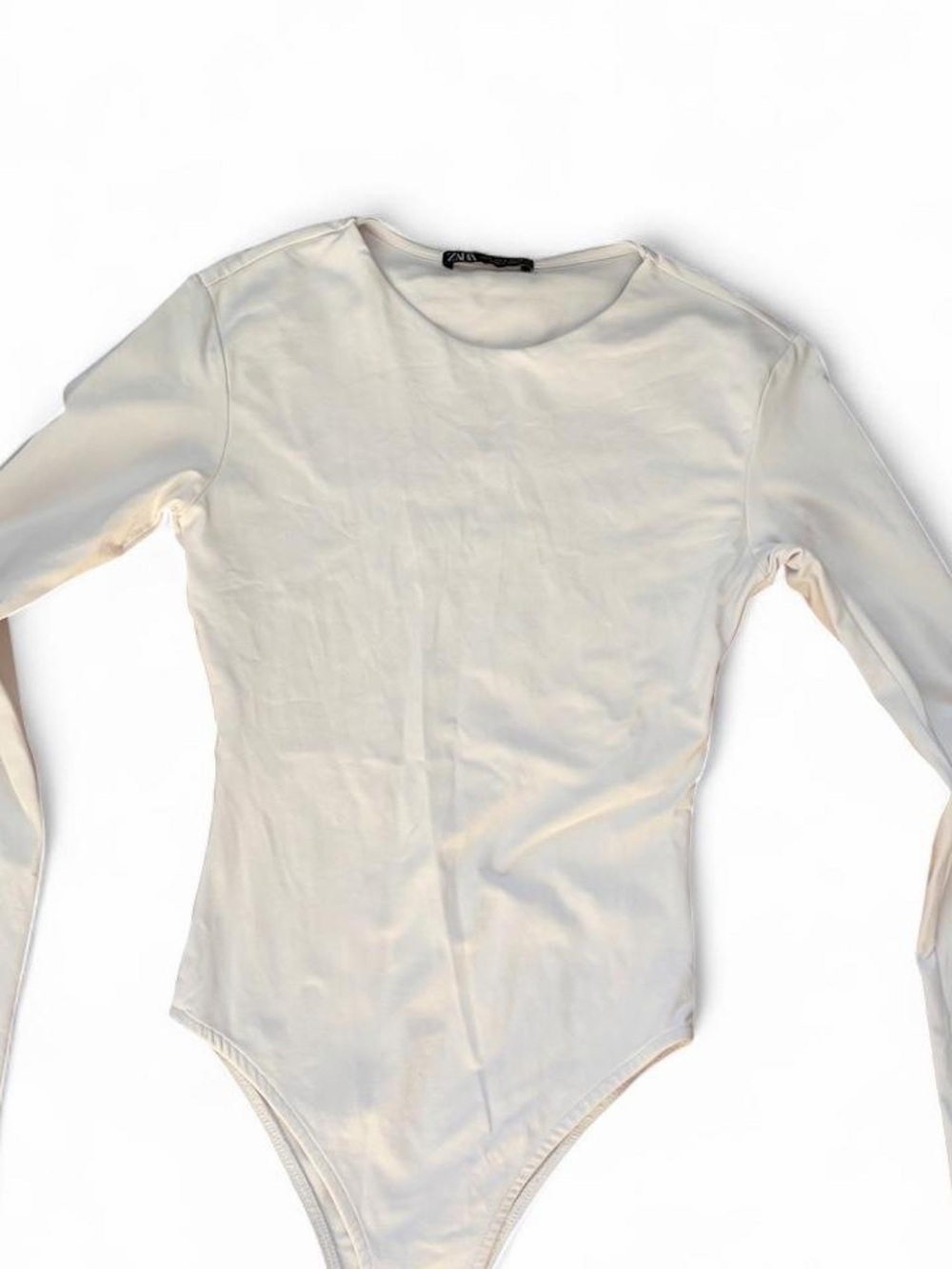 Zara Cream Long-Sleeve Crew Neck Bodysuit